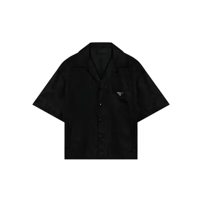 Prada Short Sleeve Collared Jacket Front Pocket In Black