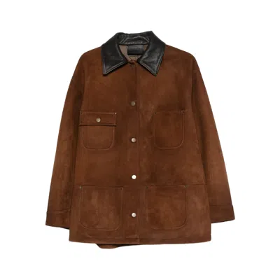 Prada Long-sleeved Button-up Jacket In Brown