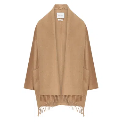 Max Mara Abilita Fringed Camel Hair Belted Cape Jacket In Brown