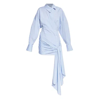 Attico Knotted Striped Cotton-poplin Mini Dress In Blue