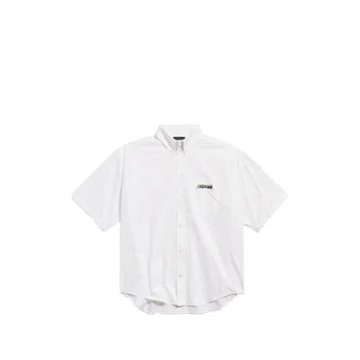 Balenciaga Short Sleeve Silk Blend Button Down Shirt In White