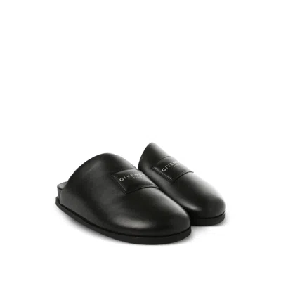 Givenchy Label Flat Mules In Black Nappa Leather Women In Multi