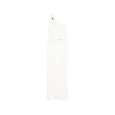 Versace Cream Jersey And Crepe Medusa 95 Draped Gown In White