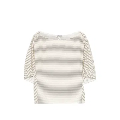 Staud Didi Cotton Popeline Micro Stripes Top Tops Multicolor In Neutral
