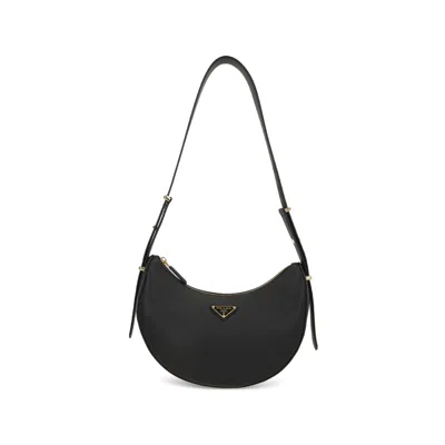 Prada Leather Shoulder Bag Curved Shape Strap In Black
