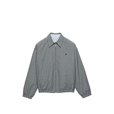 Prada Check-pattern Zip-fastening Jacket In Gray