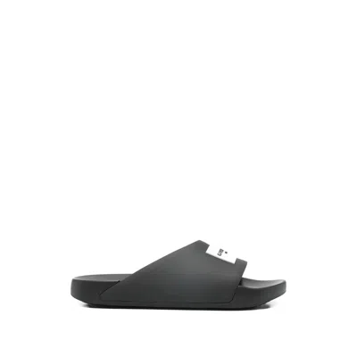 Givenchy Black Sandals With Wide Band And Contrasting Logo Patch In Rubber Man