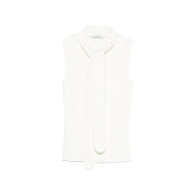 Lemaire Tie-neck Ribbed Stretch-cotton And Linen-blend Jersey Top In White