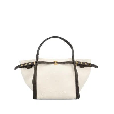 Tod's White Tote Bag With Front Leather Buckled Belt In Cotton Blend Woman