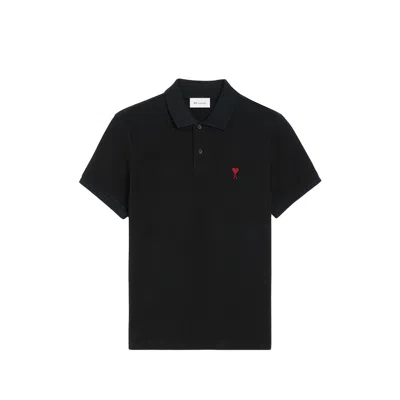 Ami Alexandre Mattiussi Ami Paris Men Black Polo Shirt With Adc Embroidery At The Front In Cotton Man