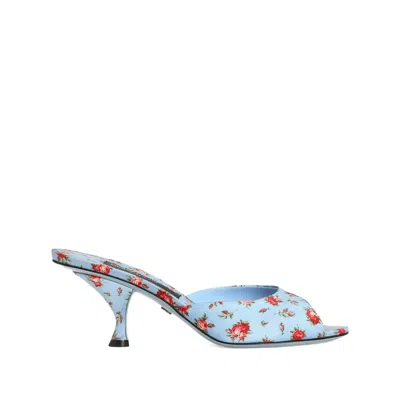 Dolce & Gabbana Keira Satin Mules With Little Roses Print In Blue