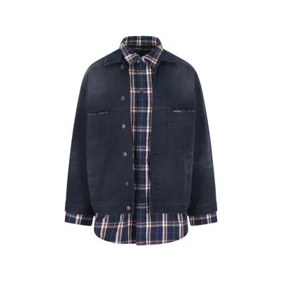Balenciaga Button-fastening Check-pattern Jacket In Blue