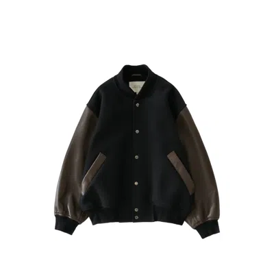 Studio Nicholson Alph Leather-sleeve Bomber Jacket In Black