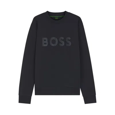 Hugo Boss Tonal-logo Sweatshirt In Stretch Cotton In Black