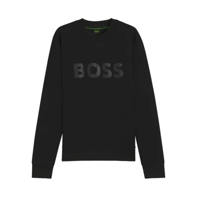 Hugo Boss Tonal-logo Sweatshirt In Stretch Cotton In Black