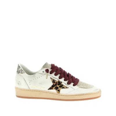 Golden Goose Ballstar White Low Top Sneakers With Glittered Star Patch On The Side And Glittered Heel With Logo L In Multi