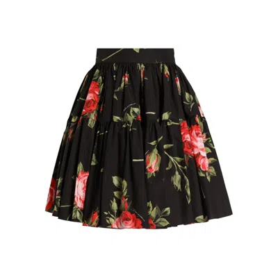 Dolce & Gabbana Black Mini Skirt With Floral Print Dolce E Gabbana