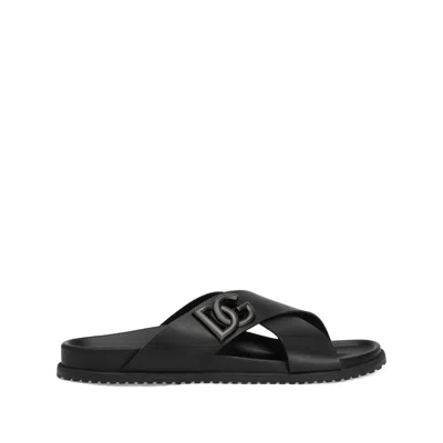 Dolce & Gabbana Luxurious Calfskin Sandals For Men In Black