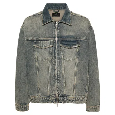 Represent R4 Denim Jacket Buttoned Cuffs Front Pockets In Green