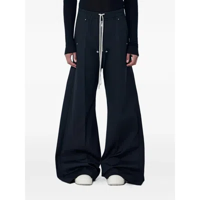 Rick Owens Heizer Belas Wide-leg Cotton-blend Poplin Drawstring Cargo Trousers In Blue