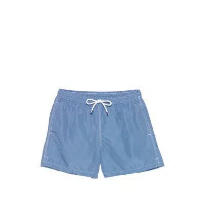 Fedeli Drawstring Pattern Swim Shorts In Blue