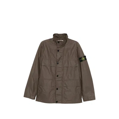 Stone Island Field Jacket With Pigmented Wax Coating In Brown
