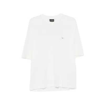 Emporio Armani Asv Domed Logo Pima-jersey T-shirt In White