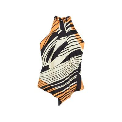 Raquel Diniz Halterneck Open Back Top Asymmetric Hem In Orange