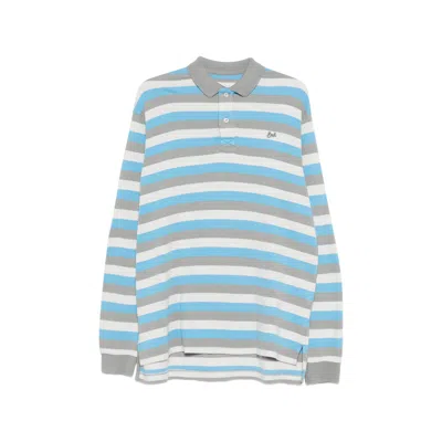 Erl Multicolor Long-sleeved Polo Shirt With Striped Motif In Cotton Man In Blue
