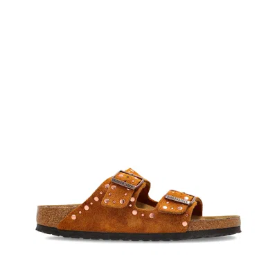 Birkenstock Arizona Rivets Studded Slide Sandal In Brown