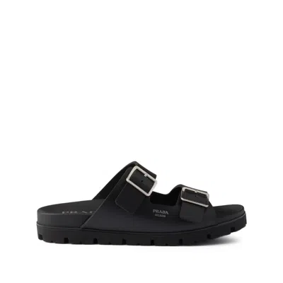 Prada Double-strap Buckle Sandals In Black