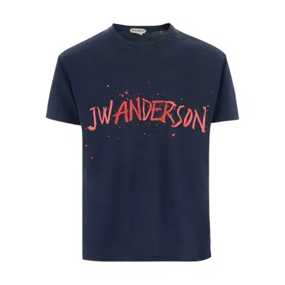 Jw Anderson Logo Crew Neck Graphic Print T Shirt In Blue