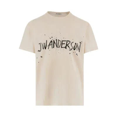 Jw Anderson Mens Ecru Circular Brand-print Cotton T-shirt In Neutral
