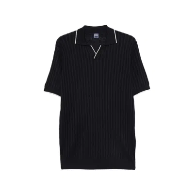 Fedeli Ribbed V-neck T-shirt In Blue