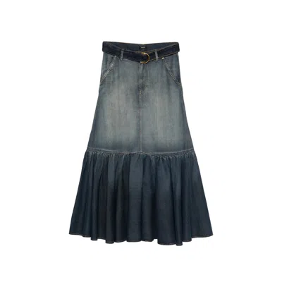 Pinko Belted Waist Mini Skirt Contrast Stitching In Blue