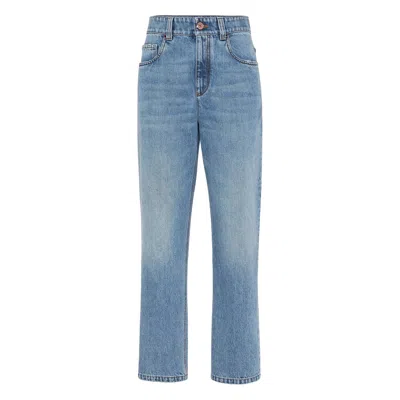 Brunello Cucinelli Logo Patch Mid-rise Straight-fit Jeans In Blue