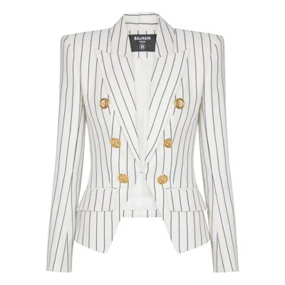 Balmain Double-breasted Striped Blazer In Multi