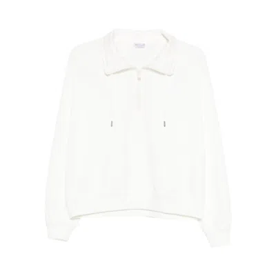 Brunello Cucinelli Cotton High Neck Sweater Drawstring Collar In White