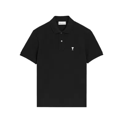 Ami Alexandre Mattiussi Black Cotton Short Sleeves Ami De Coeur Polo Shirt Black