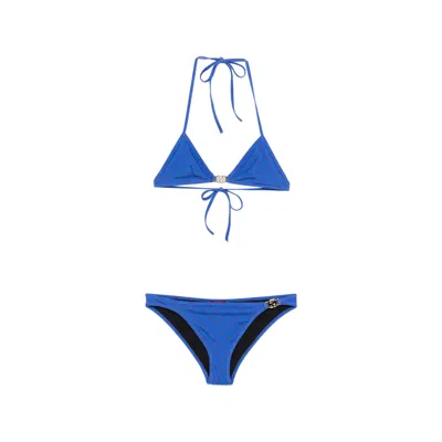 Gucci Halter Neck Triangle Bikini Top Hardware In Blue