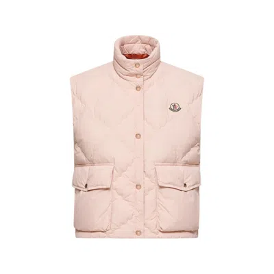 Moncler Biois High Collar Quilted Vest Pockets In Pink