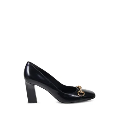 Gucci Signora Pumps Block Heel Gold Tone Hardware In Black