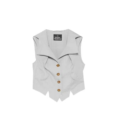 Vivienne Westwood Meryl Waistcoat Pinstripe Shirting Grey 46 Women In White