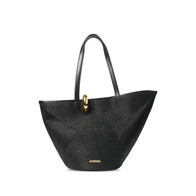 Jacquemus Large Tote Bag Gold Tone Hardware Top Handles In Black