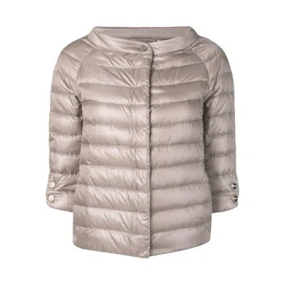 Herno Lightweight Quilted Coat Three Quarter Sleeves Buttons In Neutral