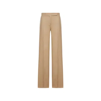Max Mara Big Pleated Linen Wide-leg Pants In Brown