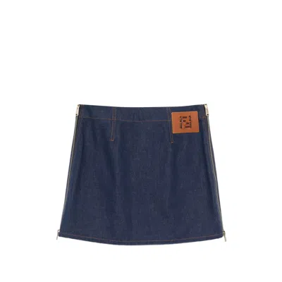Fendi Mini Skirt With Application In Blue