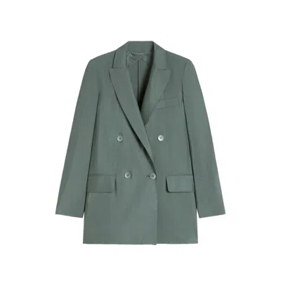 Max Mara Double-breasted Linen Blazer With Pointed Lapels In Green