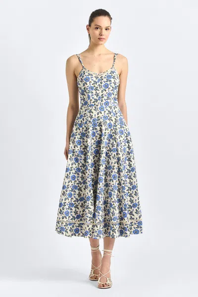 Derek Lam 10 Crosby Adair Print Sleeveless Midi Dress In Blue