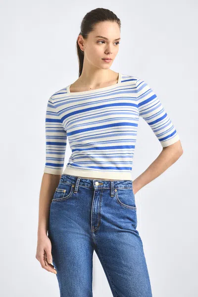 Derek Lam 10 Crosby Andora Striped Boatneck Sweater In Blue